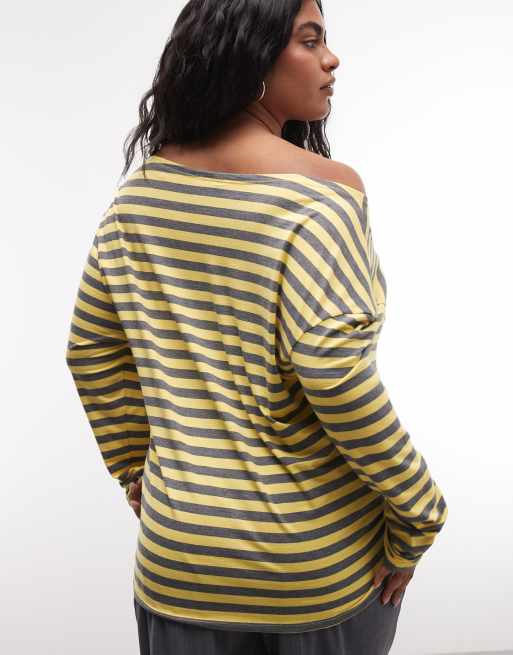 COLLUSION - Top a maniche lunghe con spalle scoperte color limone e grigio a righe, 4 di 4