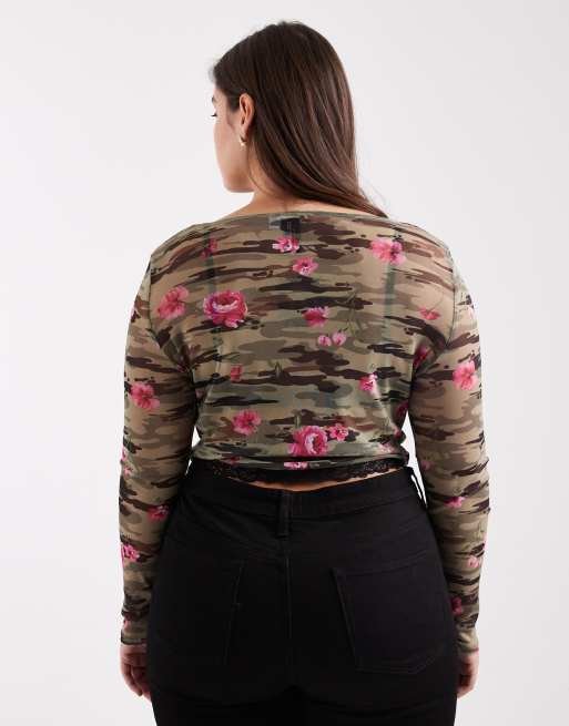 COLLUSION - Top a maniche lunghe con stampa mimetica con rose, 3 di 4