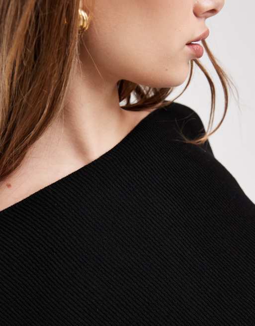 COLLUSION - Top a maniche lunghe in maglia nero con scollo a barchetta, 4 di 4