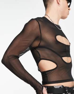 Top a maniche lunghe in rete nero con cut-out - Collusion T-shirt donna  - immagine1
