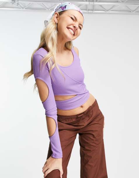 COLLUSION - Top a maniche lunghe viola con cut-out - view 1