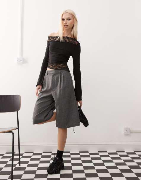 COLLUSION - Top a maniche lungo sinuoso in pizzo nero con design combinato - view 1