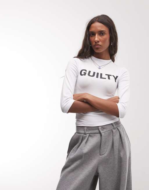 COLLUSION top ajustado con eslogan «guilty» de manga 3/4 en azul aguamarina, 4 de 4