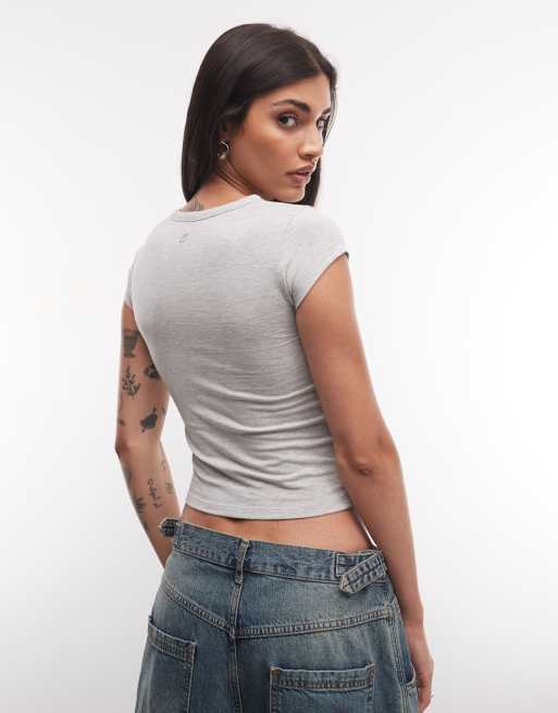 COLLUSION top ajusté cache-cœur gris chiné, 4 de 4