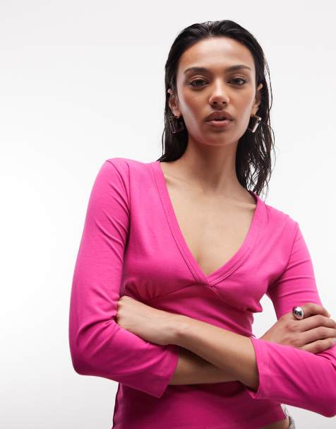 COLLUSION - Top avec manches trois-quarts et décolleté plongeant en V - Fuchsia - view 1