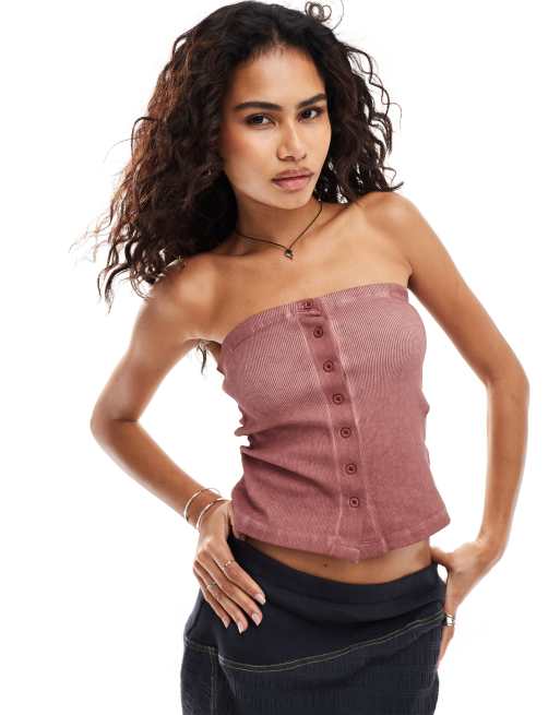 COLLUSION - Top bandeau à boutons - Rouge délavé