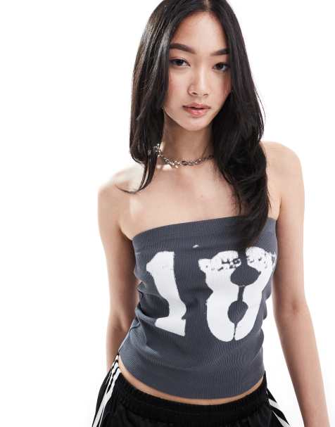 COLLUSION - Top bandeau avec imprimé graphique style sport - Noir - view 1
