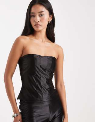 COLLUSION - Top bandeau d'ensemble style corset en satin stretch-Noir
