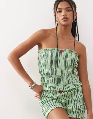 COLLUSION - Top bandeau froncé d'ensemble à rayures - Vert