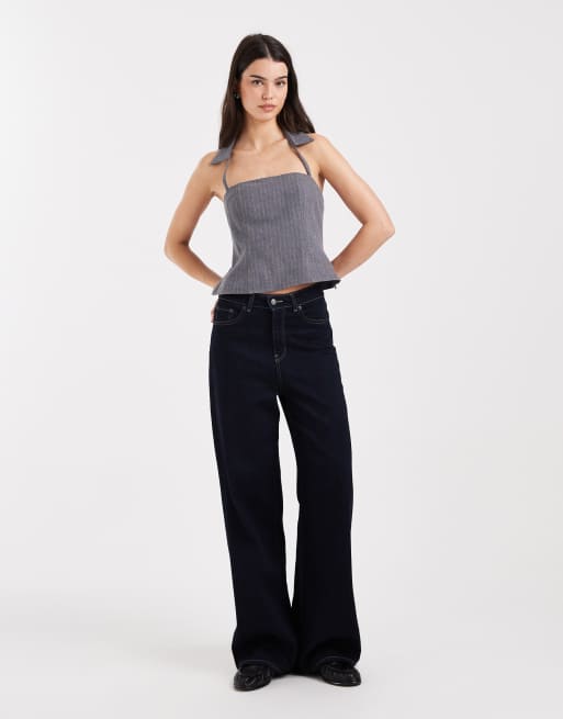 COLLUSION - Top bandeau habillé avec col style années 90 - Gris à fines rayures, 3 de 4