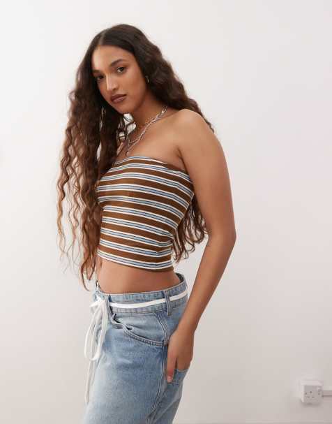COLLUSION - Top bandeau rayé - Marron - view 1