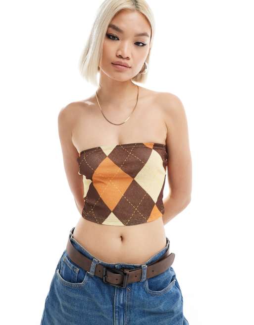 COLLUSION - Top bandeau style preppy à losanges