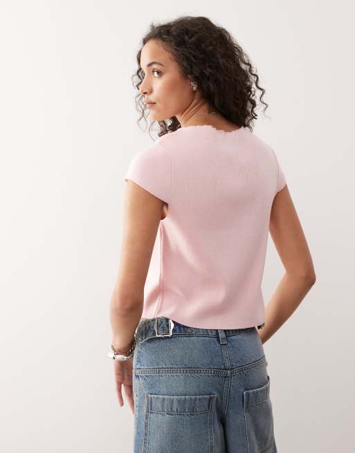 COLLUSION - Top boutonné en maille côtelée - Rose, 4 de 4