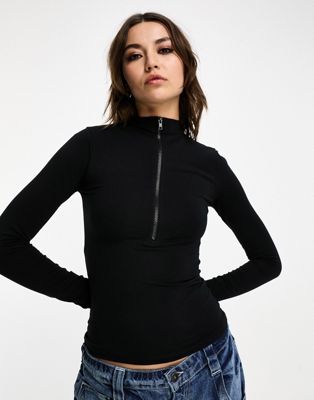 COLLUSION long sleeve funnel neck top in black - ASOS Price Checker