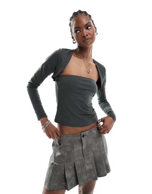 COLLUSION - Top con scollo stile bolero a maniche lunghe grigio
