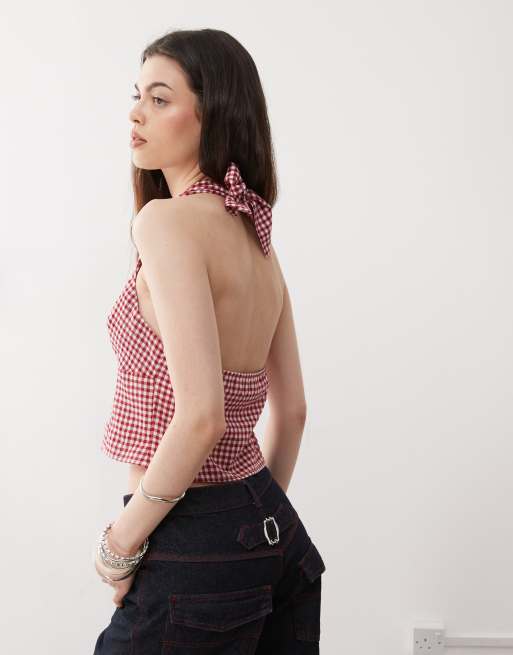 COLLUSION Top dos nu Vichy rouge ASOS