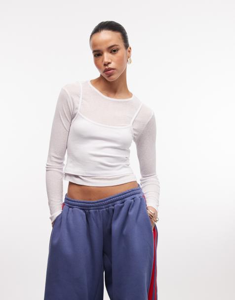 COLLUSION - Top double à manches longues en tissu transparent - Blanc - view 1