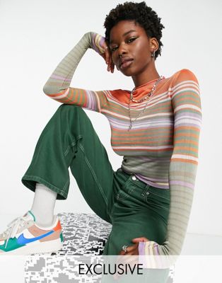 Femme COLLUSION - Top en maille à rayures style sport - Multicolore