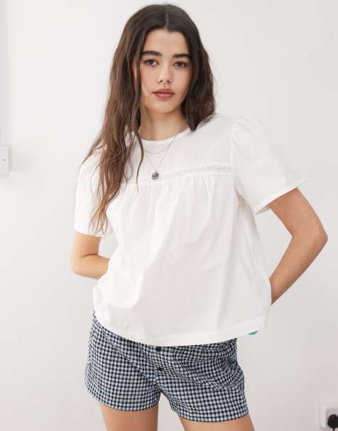 COLLUSION - Top en popeline avec finitions en broderie anglaise - Blanc - view 1