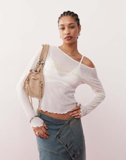 COLLUSION - Top floqué ton sur ton à encolure asymétrique - view 1