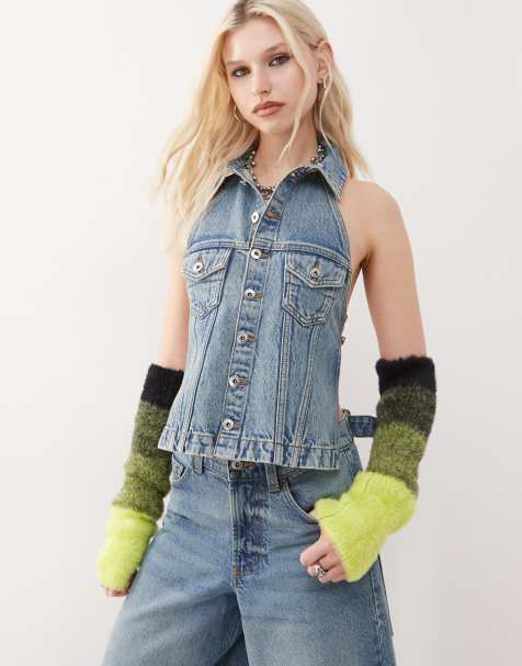 COLLUSION - Top in denim allacciato al collo in coordinato - view 1