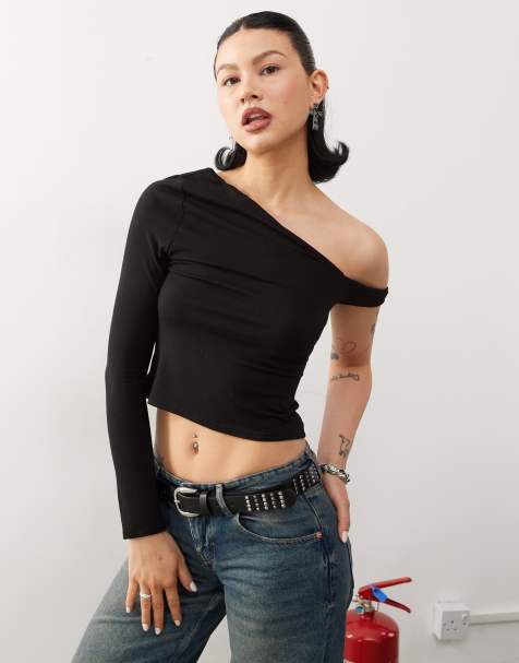 COLLUSION - Top met lange mouwen en gedraaide schouders in zwart - view 1