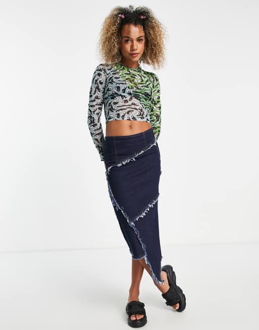 COLLUSION - Top met lange mouwen en gesplitst yin yang-motief van mesh in aqua, 4 van 4