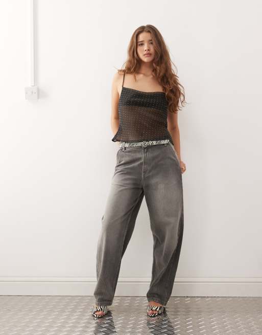 COLLUSION - Top nero a canottiera in chiffon con finiture applicate a caldo, 2 di 4