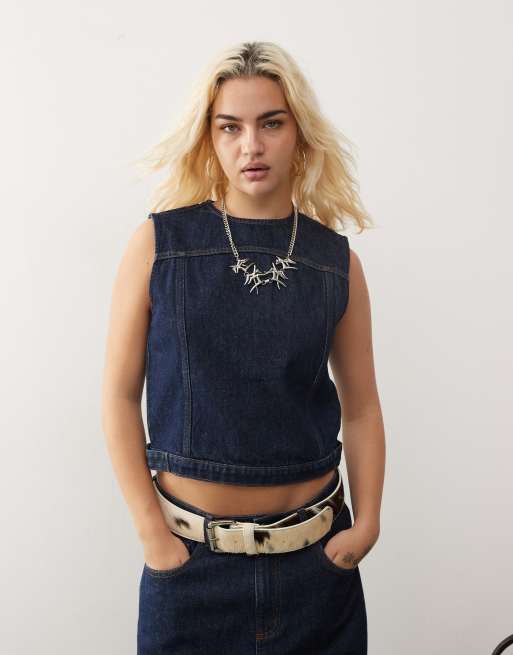 COLLUSION - Top senza maniche in denim grezzo in coordinato