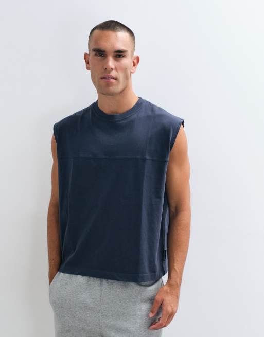COLLUSION top senza maniche in jersey blu navy, 5 di 5