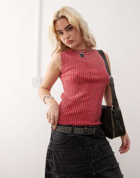 COLLUSION - Top senza maniche in maglia rosso scintillante - view 1