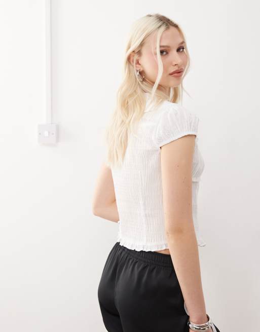 COLLUSION - Top texturé façon chemise - Blanc, 3 de 4