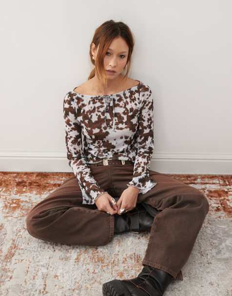 COLLUSION - Top van mesh met blote schouders en koeienprint - view 1