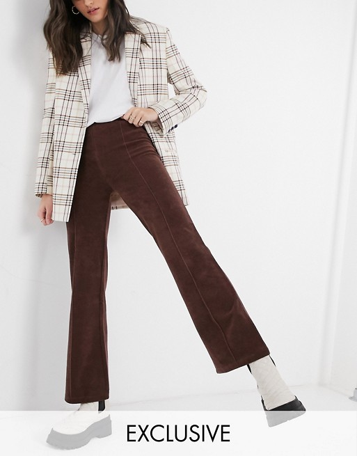 COLLUSION towelling flares with front seam co-ord in brown