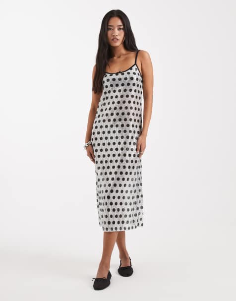 COLLUSION – Transparentes Pailletten-Trägerkleid in ungewöhnlicher Länge mit Polka Dots - view 1