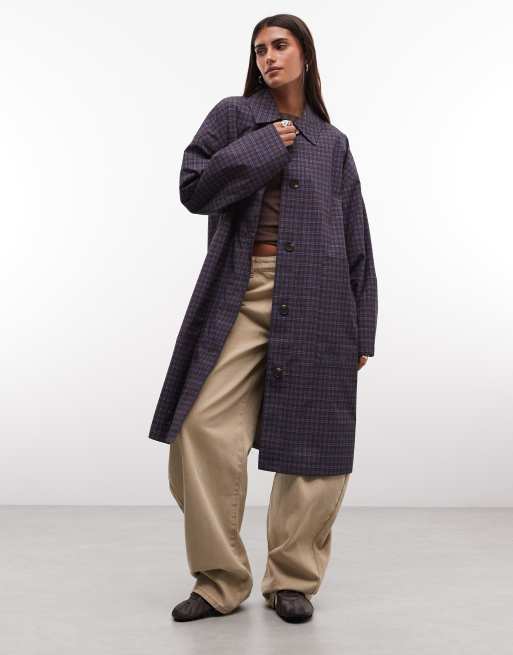 COLLUSION trench-coat long à carreaux marron et bleu, 2 de 4