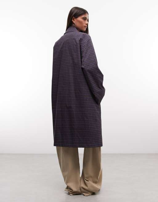 COLLUSION trench-coat long à carreaux marron et bleu, 4 de 4