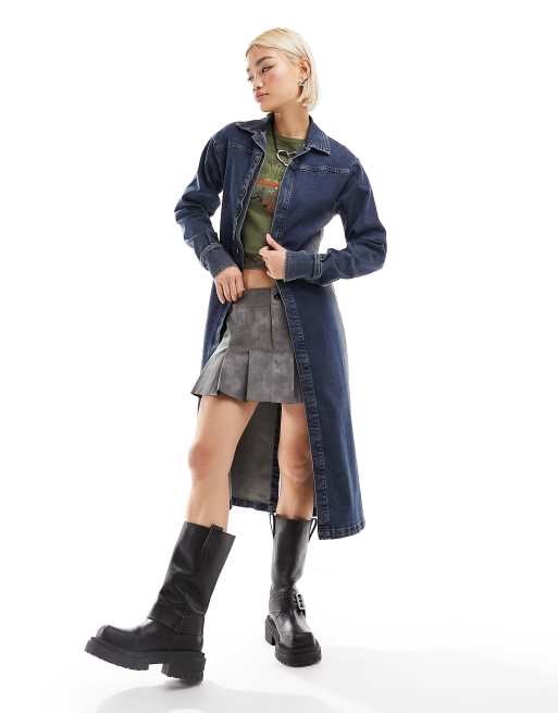 COLLUSION - Trench-coat long en jean - Bleu délavé