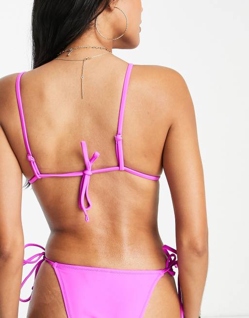 COLLUSION - Triangel bikinitopje met gestrikte voorkant en bandjes in felroze, 2 van 4