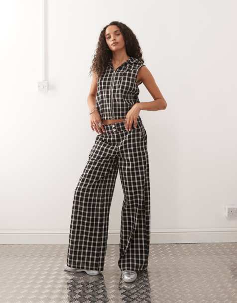 COLLUSION trouser with buckle hardware in check - view 1