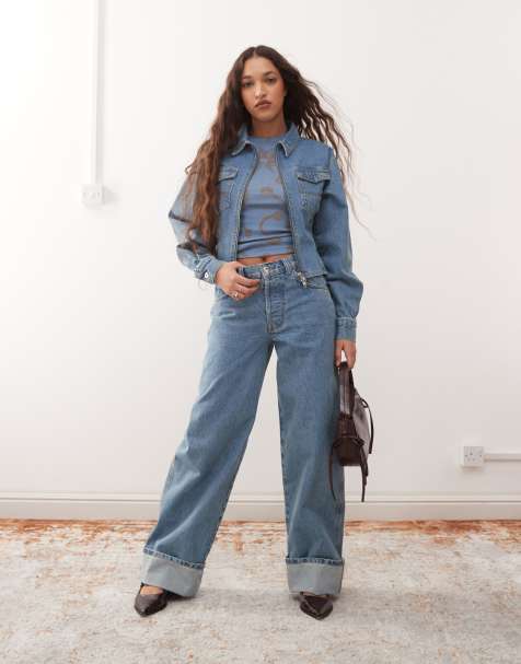 COLLUSION turn up baggy jean co-ord in midwash - view 1