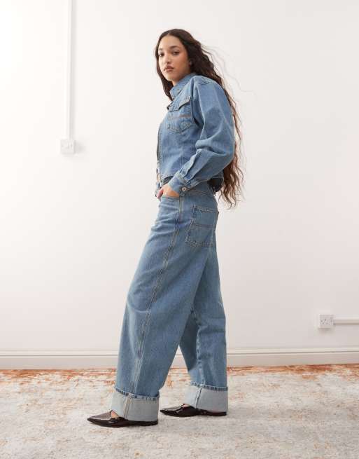 COLLUSION turn up baggy jean co-ord in midwash, 3 of 5