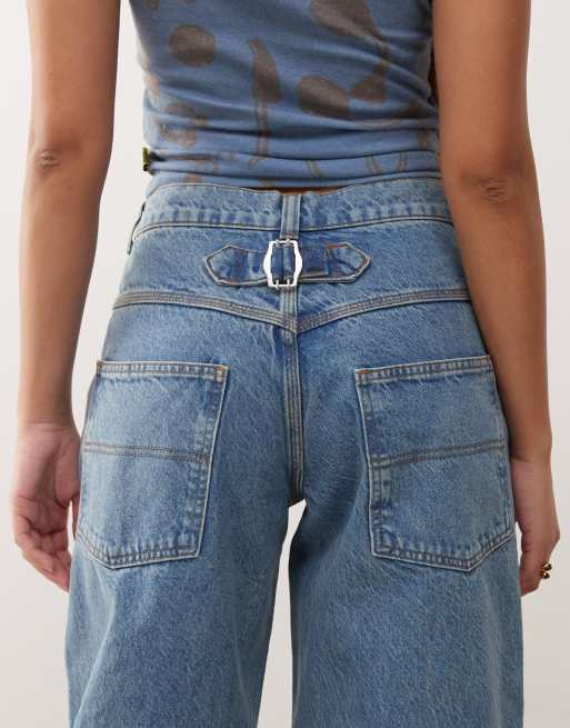 COLLUSION turn up baggy jeans in midwash (part of a set), 4 of 5