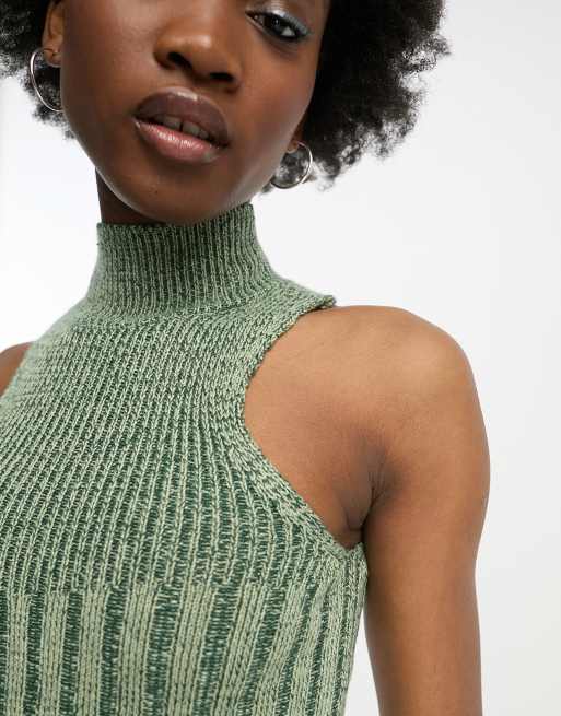 COLLUSION turtle neck cropped knit sleeveless tank top in green | ASOS