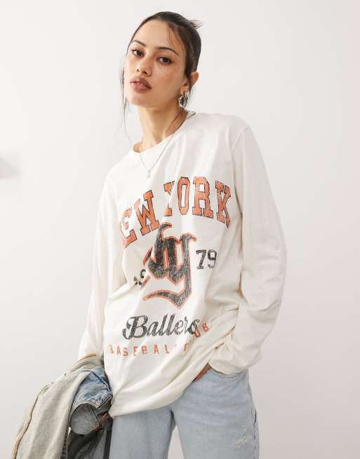 COLLUSION – Tvättad t-shirt med långa ärmar och New York-tryck, 4 av 4