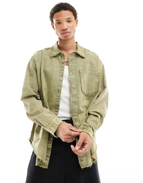COLLUSION twill acid wash shirt in khaki - view 1