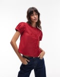 [Collusion] COLLUSION twill cap sleeve fitted shirt in red 10 RED