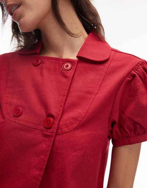 COLLUSION twill cap sleeve fitted shirt in red