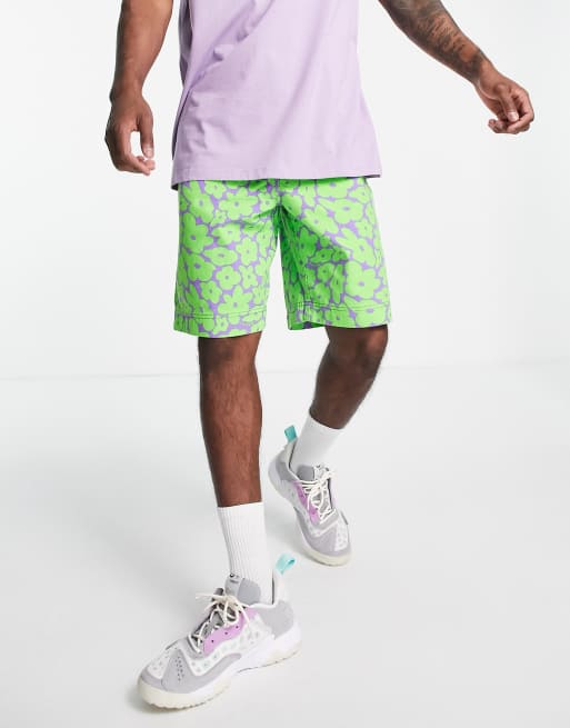 COLLUSION twill floral shorts co-ord in bright green