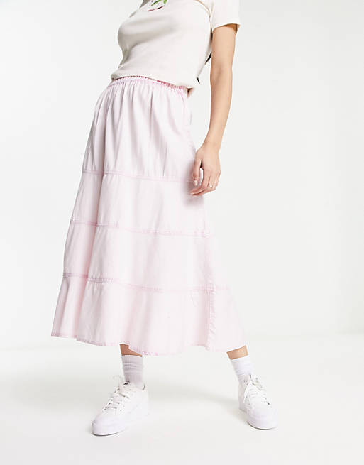 COLLUSION twill panelled maxi skirt in washed pink | ASOS